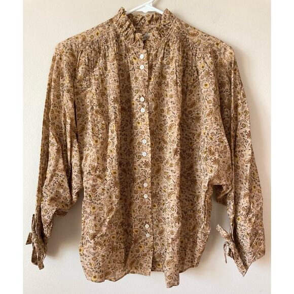 Doen Floral Blouse in Brown and Cream - Picture 4 of 10